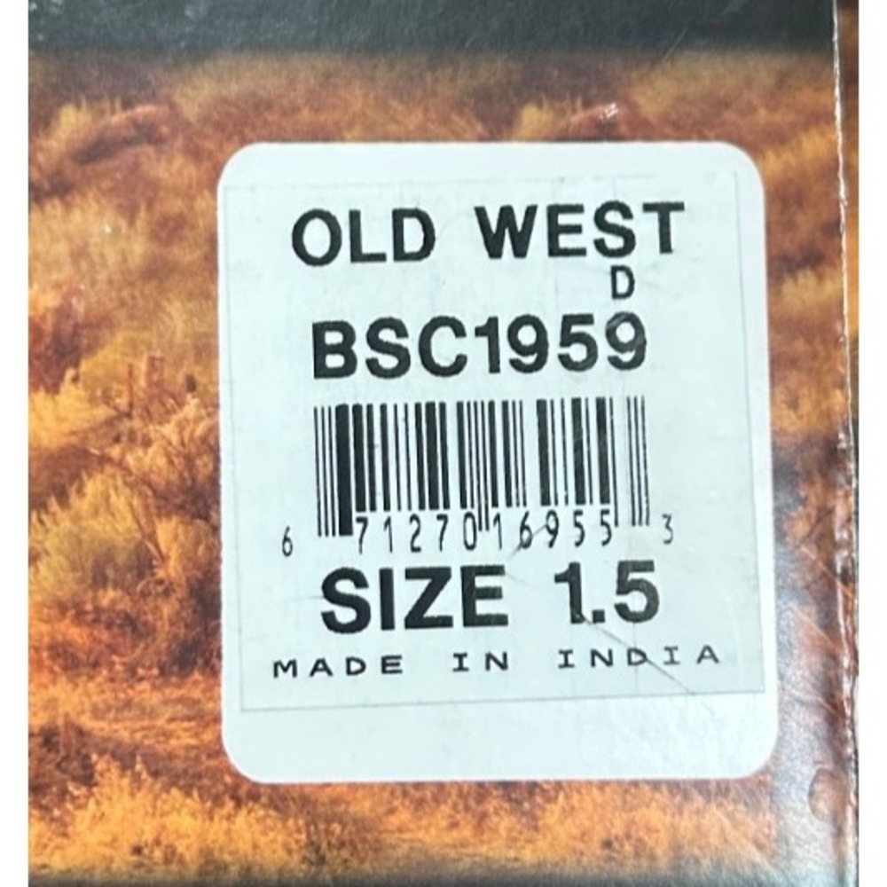 Old West BSC1959 Kids 1.5 D Leather Brown Red Square Toe Cowboy Boots NIB - Picture 6 of 6